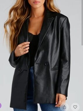 Windsor Trendy Oversized Black Faux Leather Blazer Jacket NWOT
